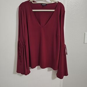 Express Women's Deep Red V-Neck Blouse